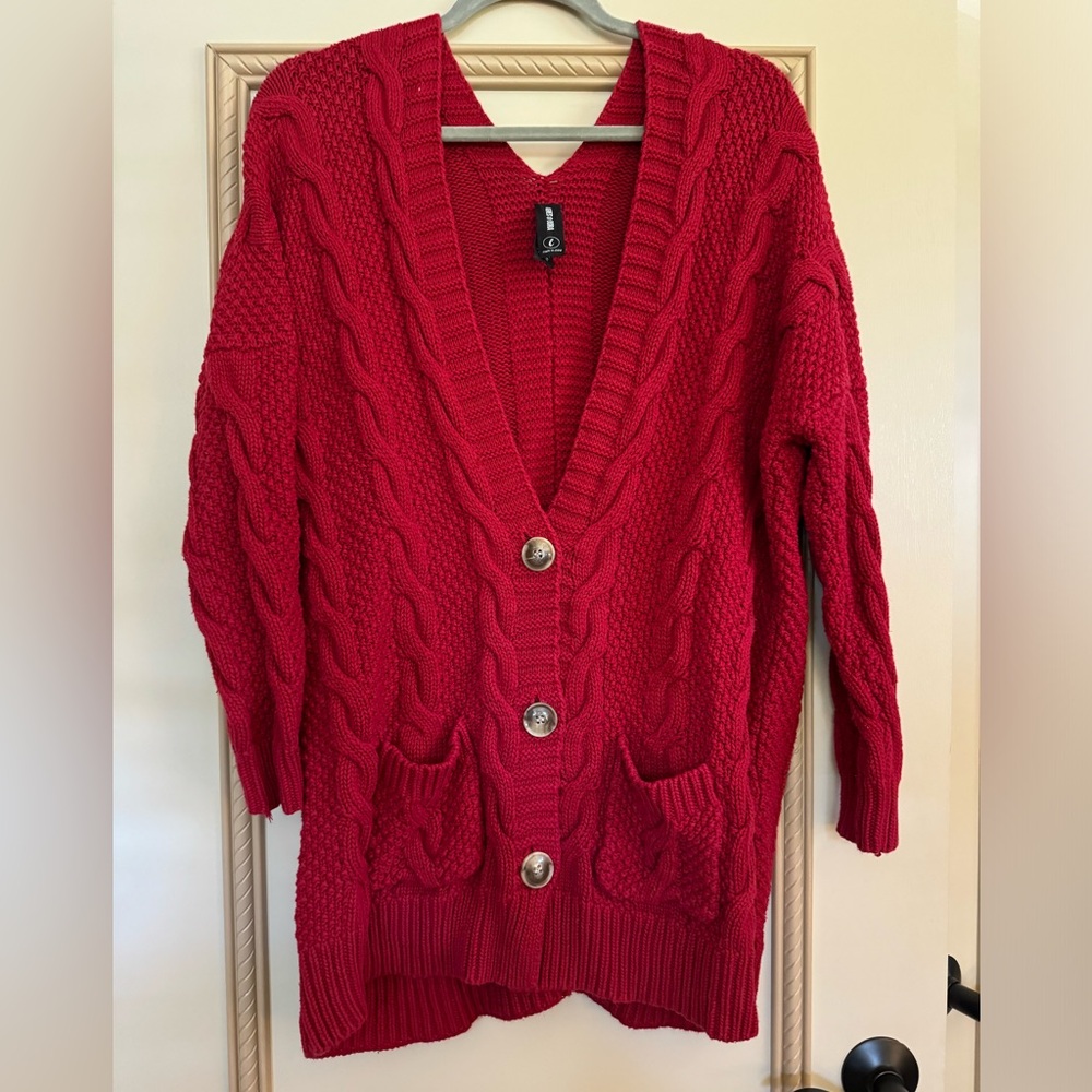 Agnes & Dora ladies size large red 100% cotton button cardigan